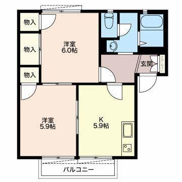 グリーン&エイトA(2DK/2階)の間取り写真