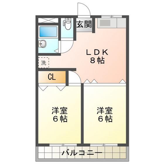 ウイングHEART(2LDK/2階)の間取り写真