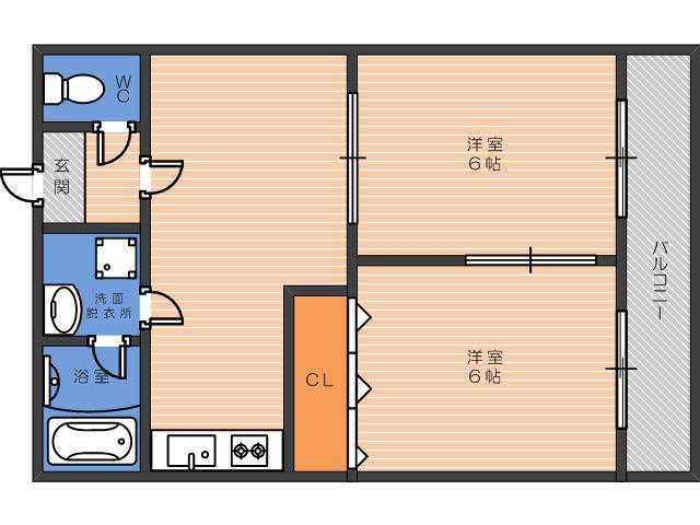 アムズV桑津(2DK/2階)の間取り写真
