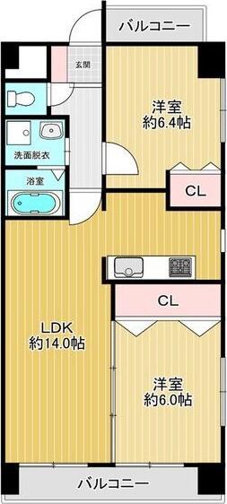 SEASONCOURT FUKUE(2LDK/4階)の間取り写真