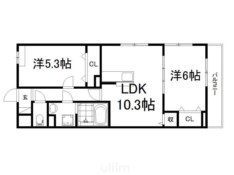 プリムローズIII(2LDK/1階)の間取り写真
