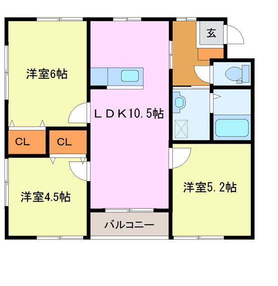 ルミエール大刀洗(3LDK/1階)の間取り写真