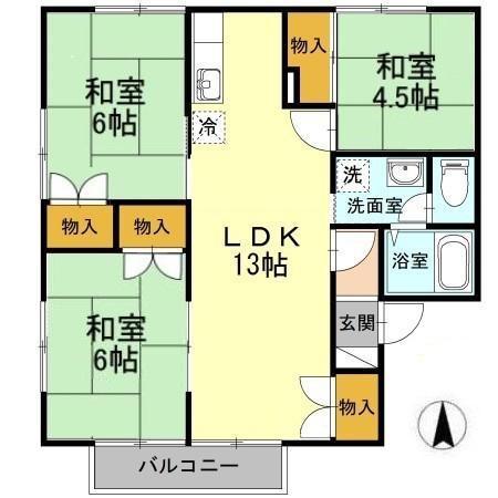 セジュールエーデルワイス A(3LDK/1階)の間取り写真