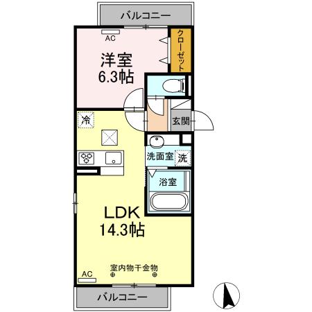 シリウス(1LDK/3階)の間取り写真