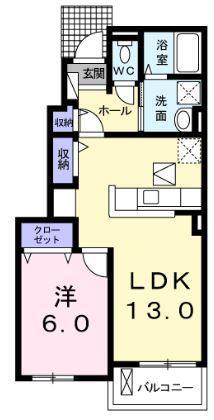 アントロワB(1LDK/1階)の間取り写真
