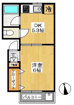 コーポことぶき(1DK/2階)の間取り写真