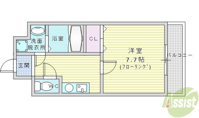 レインボーハイムⅡ(1K/1階)の間取り写真