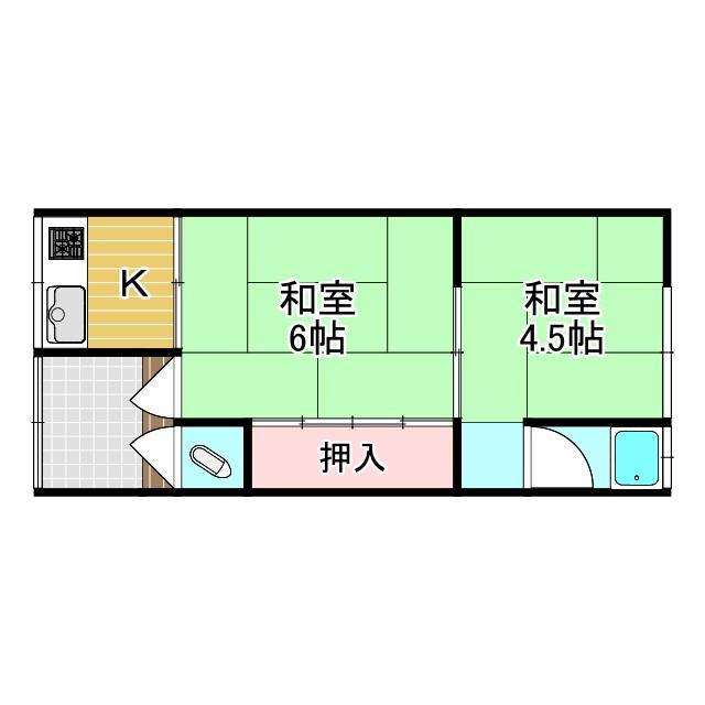 富田林市山中田アパート(2K/2階)の間取り写真