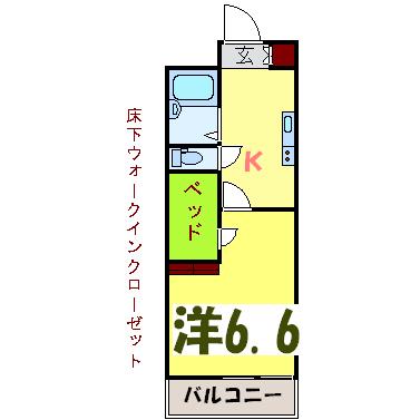 くまもと(1K/1階)の間取り写真