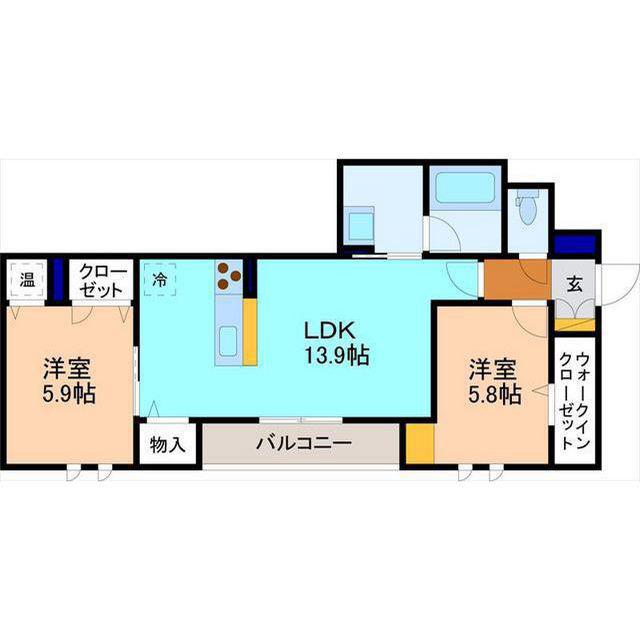 ルシオル金沢(2LDK/1階)の間取り写真