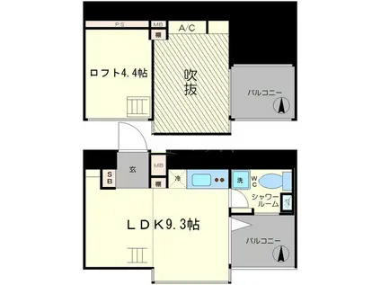 ゼクウナンバニシ(ワンルーム/4階)の間取り写真
