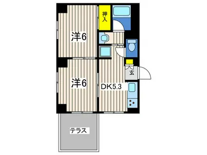 六角橋KOシティIII(2DK/1階)の間取り写真