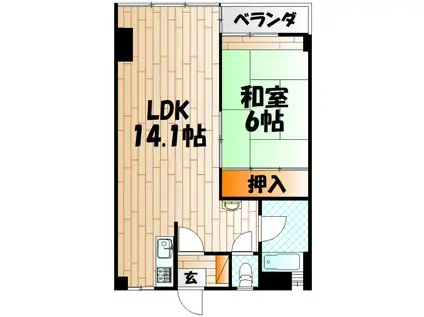 第12小倉三萩野IR BLD(1LDK/6階)の間取り写真