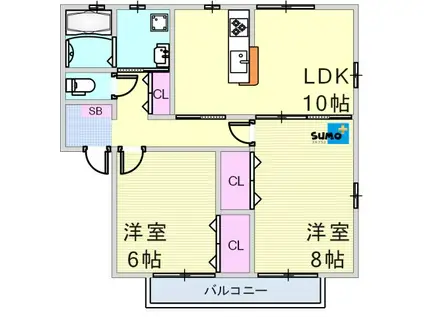 シャーメゾンアナナスB(2LDK/2階)の間取り写真