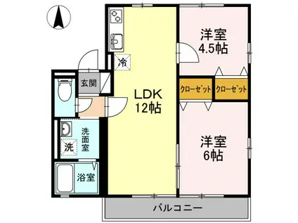 ガーデン江西通I(2LDK/2階)の間取り写真