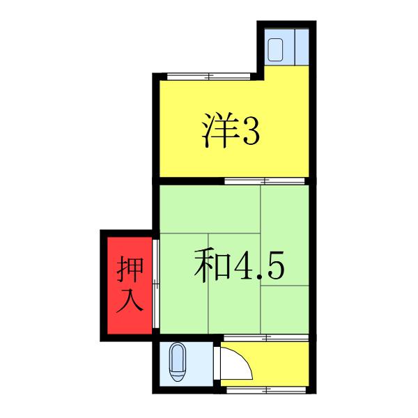 亀田荘(1K/1階)の間取り写真