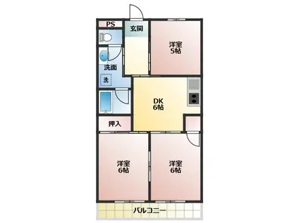 ユトリロ牧野(3DK/5階)の間取り写真