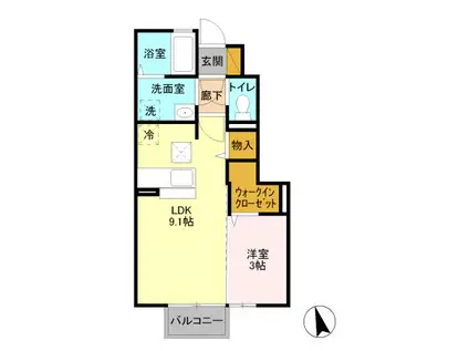 シェリール蔵前A(1LDK/1階)の間取り写真