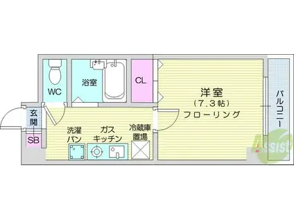 パレスK・M(1K/3階)の間取り写真