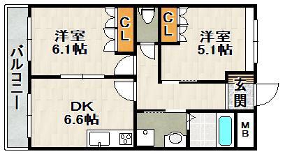 ラークハイム(2DK/1階)の間取り写真