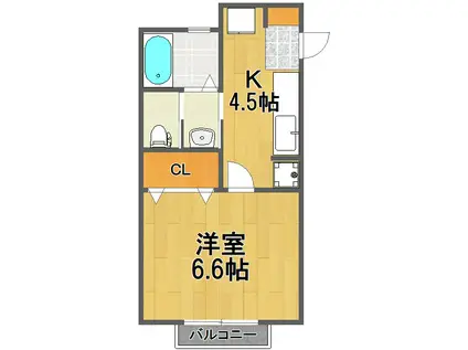 ルミエールコートII(1K/2階)の間取り写真