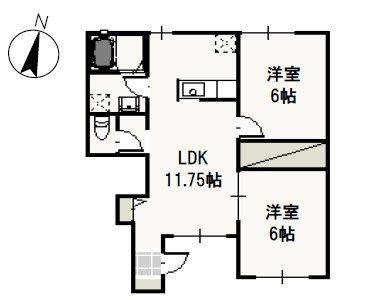 アロース牟佐(2LDK/1階)の間取り写真