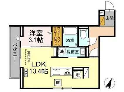 D-カヴェリ本千葉(1LDK/1階)の間取り写真