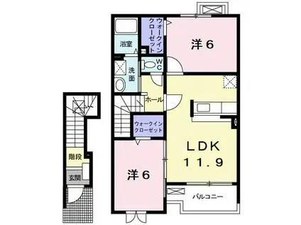 プラシードS I(2LDK/2階)の間取り写真
