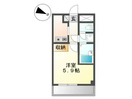 ヴィレッジヒル宮西(1K/4階)の間取り写真