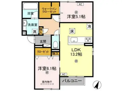 OLIVE GARDEN 府中(2LDK/1階)の間取り写真