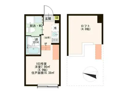 ハーモニーテラス足立XVI(ワンルーム/1階)の間取り写真