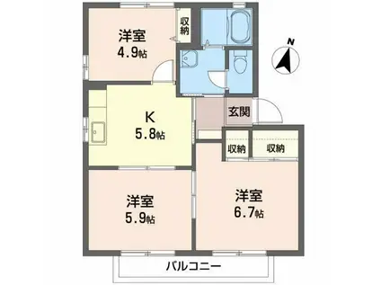 グリーンパークII(3K/2階)の間取り写真