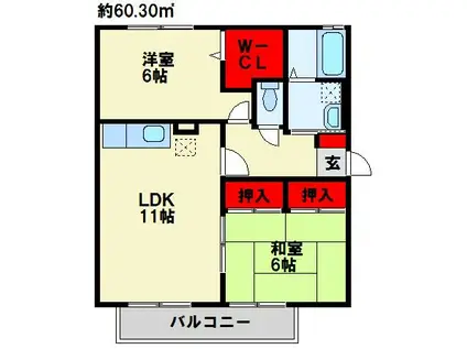 グランシャリオ A棟(2LDK/1階)の間取り写真