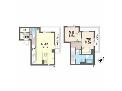 シャーメゾンハマヴィラガーデン警固(2LDK/2階)の間取り写真