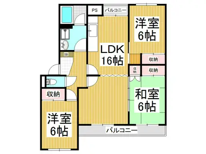 ブランサンク三輪(3LDK/3階)の間取り写真