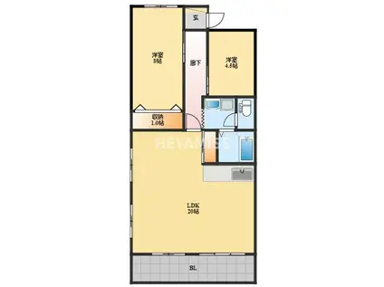 トレンディ三原(2LDK/1階)の間取り写真