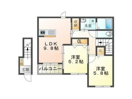 ビギニング(2LDK/2階)の間取り写真