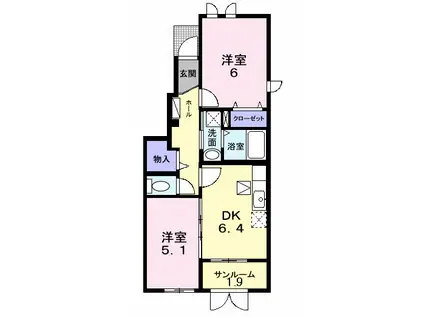 カミーノ(2DK/1階)の間取り写真