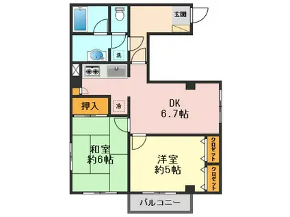 LEREVE北小岩II(2DK/5階)の間取り写真