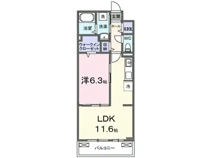 ディアコート唐崎(1LDK/2階)の間取り写真