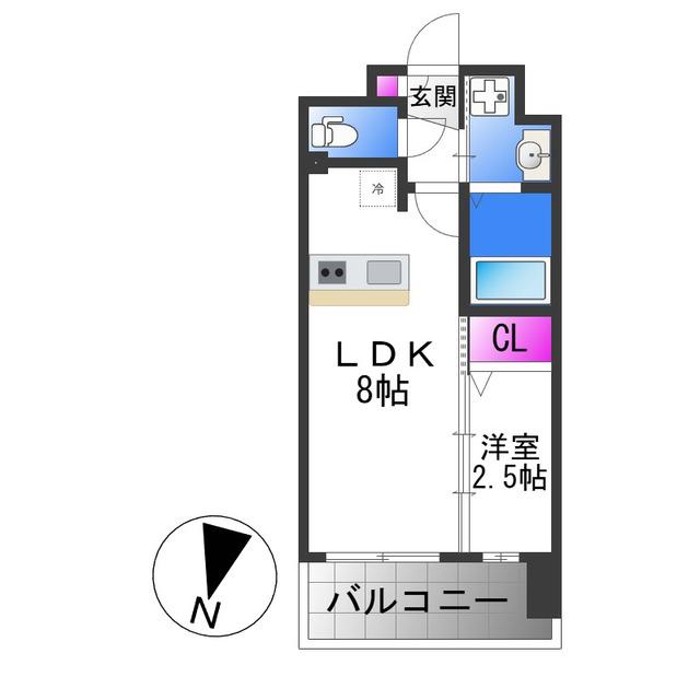 LUXE玉造南(1LDK/14階)の間取り写真