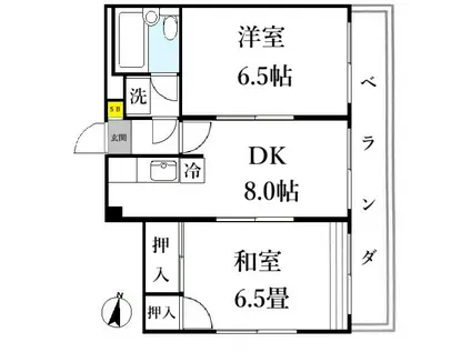 野萩ハイム(2DK/2階)の間取り写真