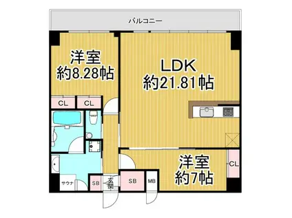プレジオ西宮北口(2LDK/6階)の間取り写真