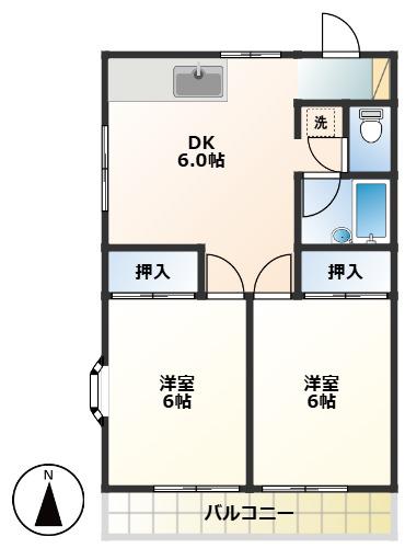 プロミネンスハイツ3号棟(2DK/2階)の間取り写真