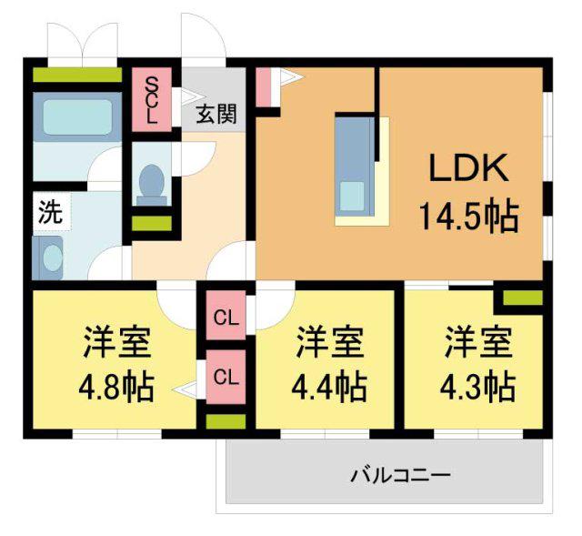 ブライトガーデン(3LDK/3階)の間取り写真