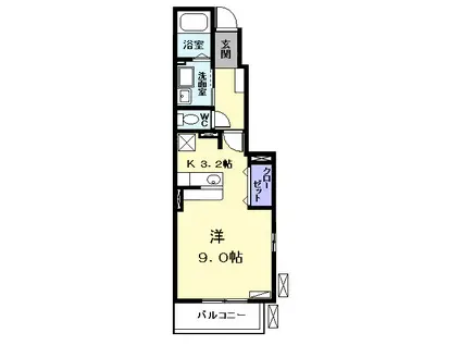 レッド・リーブスVI(1K/1階)の間取り写真