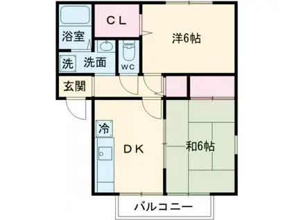 サンメリアB(2DK/1階)の間取り写真