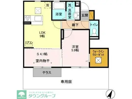 サイドガーデン南増尾A(1SLDK/1階)の間取り写真