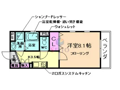 ラ・メイジュ阪大下(1K/3階)の間取り写真