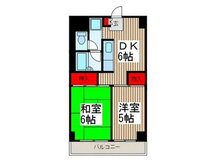 フクロクハイマンション1号館(2DK/6階)の間取り写真